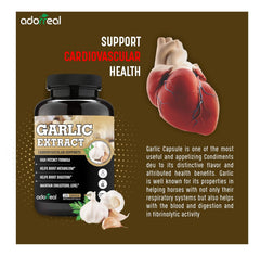 Adorreal Garlic Extract Capsules, Cardiovascular Support, Boosts Digestion, Maintains Cholesterol, Promoting Healthy Blood Flow & Circulation | 120 Capsules 150gm 0.3lbs