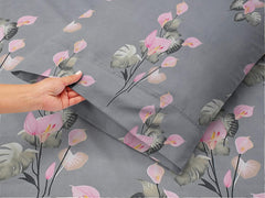 100% Cotton Feel Double Bedsheet Queen Size With 2 Pillow Covers | 88 X 90 Inches, Grey & Pink - Touch Feel-Soft & Smooth | Ideal For Regular Use