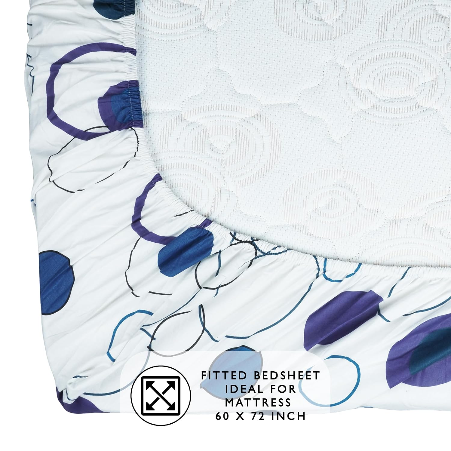 Bedsheet For Queen Size Bed With 2 Pillow Cover - 60 X 72 Inches, White & Blue | All Around Elastic Fitted Bedsheet - Perfect For Home Decor & Gifting