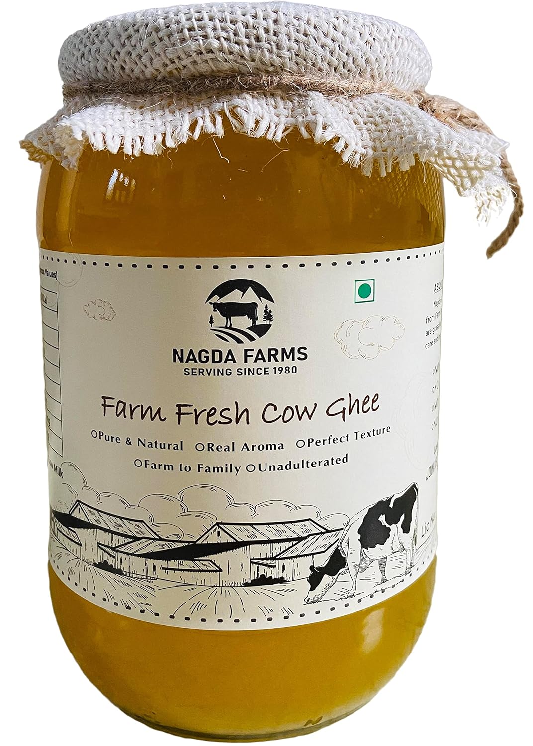 Natural Farm Fresh Cow Ghee By Nagda Farms | Natural Healthy With Real Aroma Desi Ghee For Diet | (1 Litr) 33.8 Ounce | Jar Pack