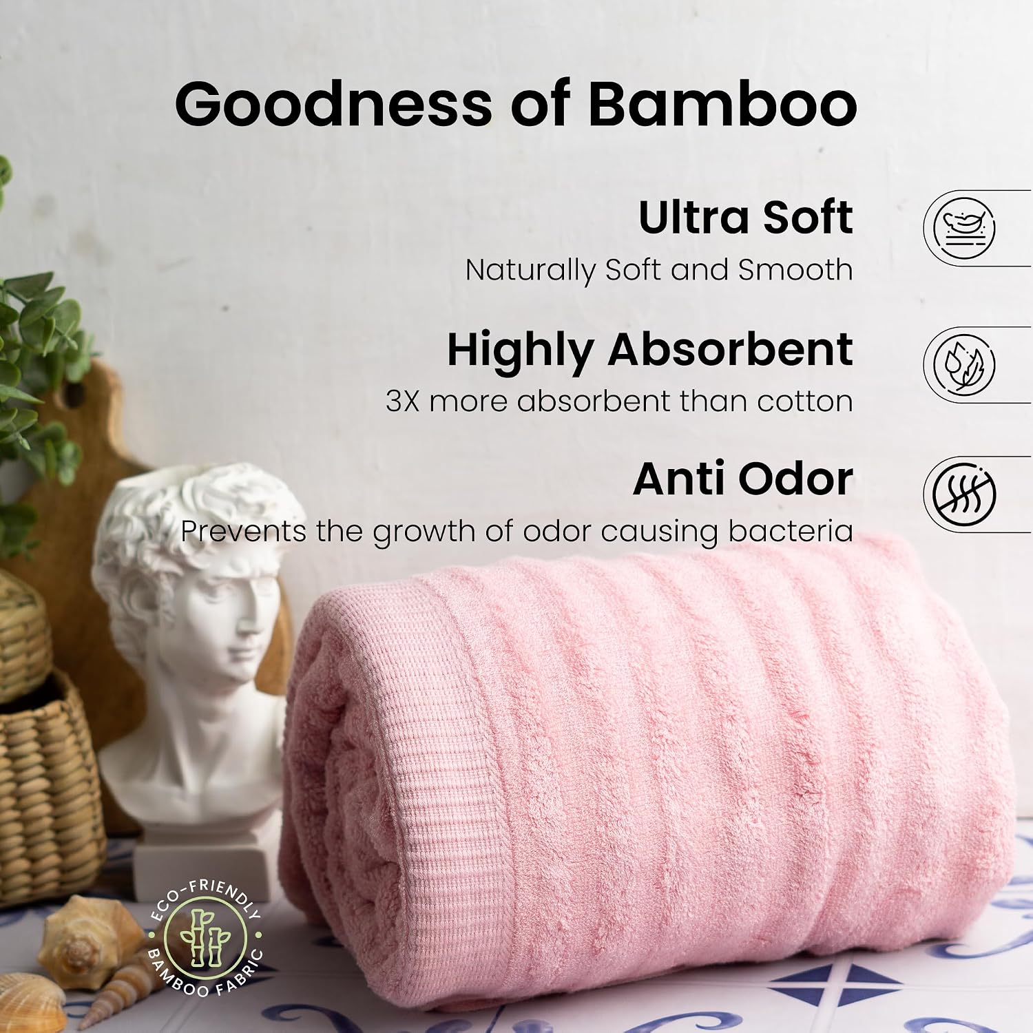 Mush Bamboo Bath Towels Large Size 600 Gsm | Bath Towel For Men & Women | Soft, Highly Absorbent Quick Dry Anti Microbial (Pink)