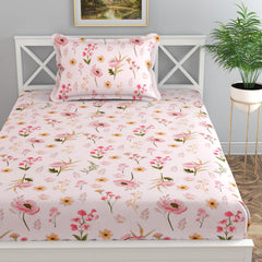 Comfortable Floral Single Bedsheet With 1 Pillow Covers - 61 X 89 Inches, Pink | Lightweight, Washable & Fade-Resistant Bedsheet Designed For Daily Use