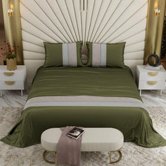 Bedsheet For Super King Size Bed With 2 Matching Pillow Cover - 108 X 108 Inches, Olive | Ideal For Healthy Skin & Hair | 100% Premium Fabric Is Lightweight, Soft & Comfortable