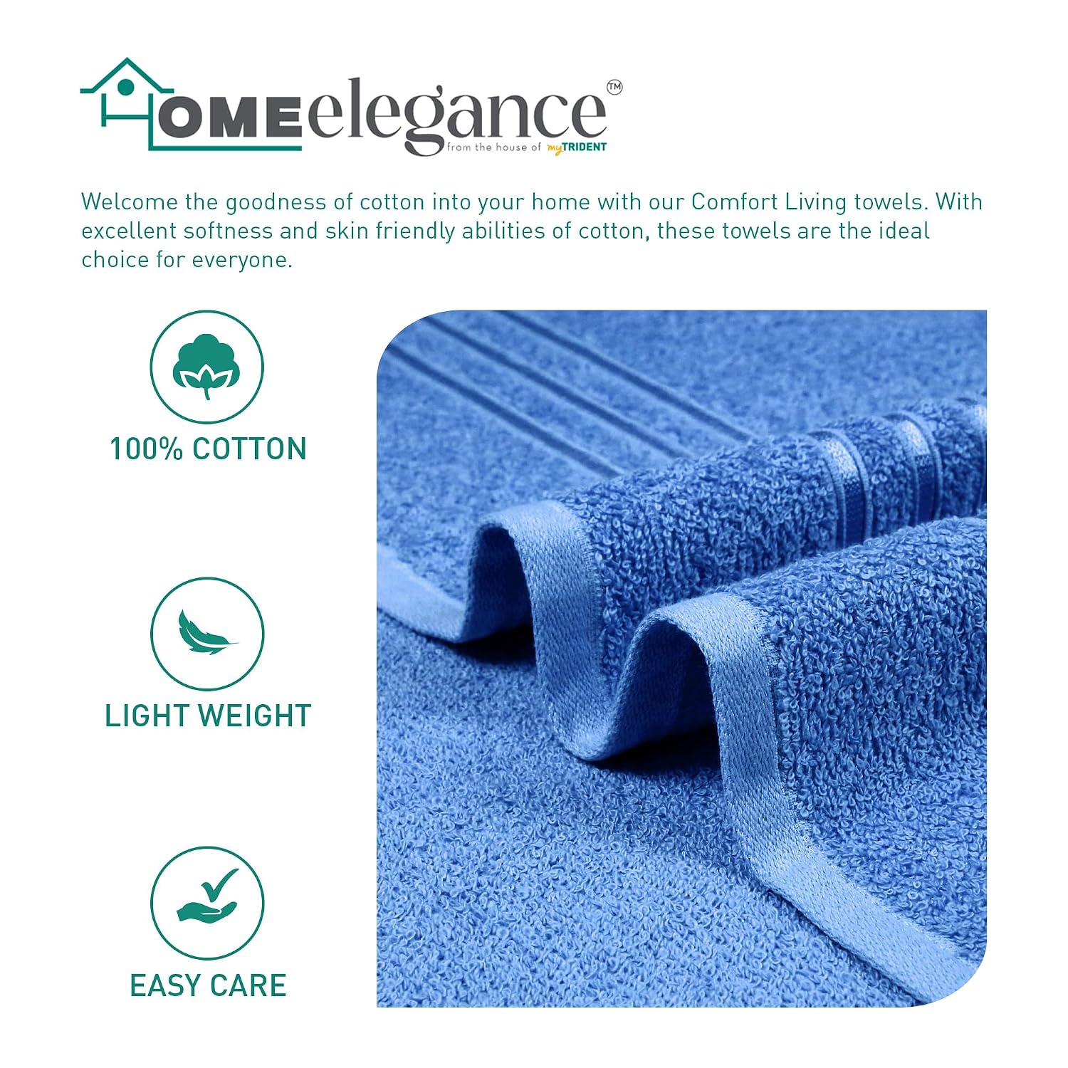 Home Elegance Comfort Living Hand Towel 200 Gsm (Ocean Blue)- Pack Of 2