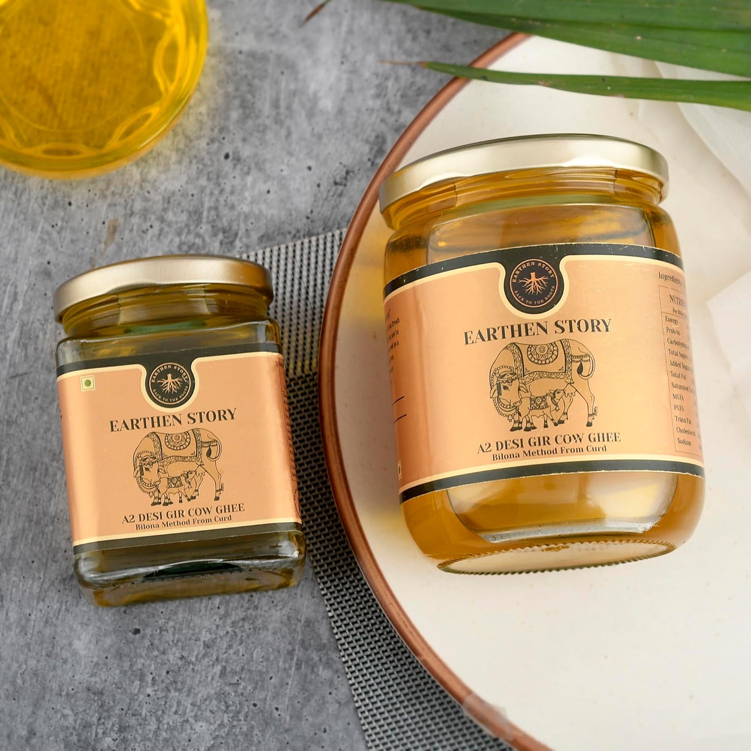 Premium A2 Cow Desi Ghee By Earthen Story | Ancient Bilona Method | Cultured Desi Ghee Good For Cooking | (500ml) 16.9 Ounce | Jar Pack