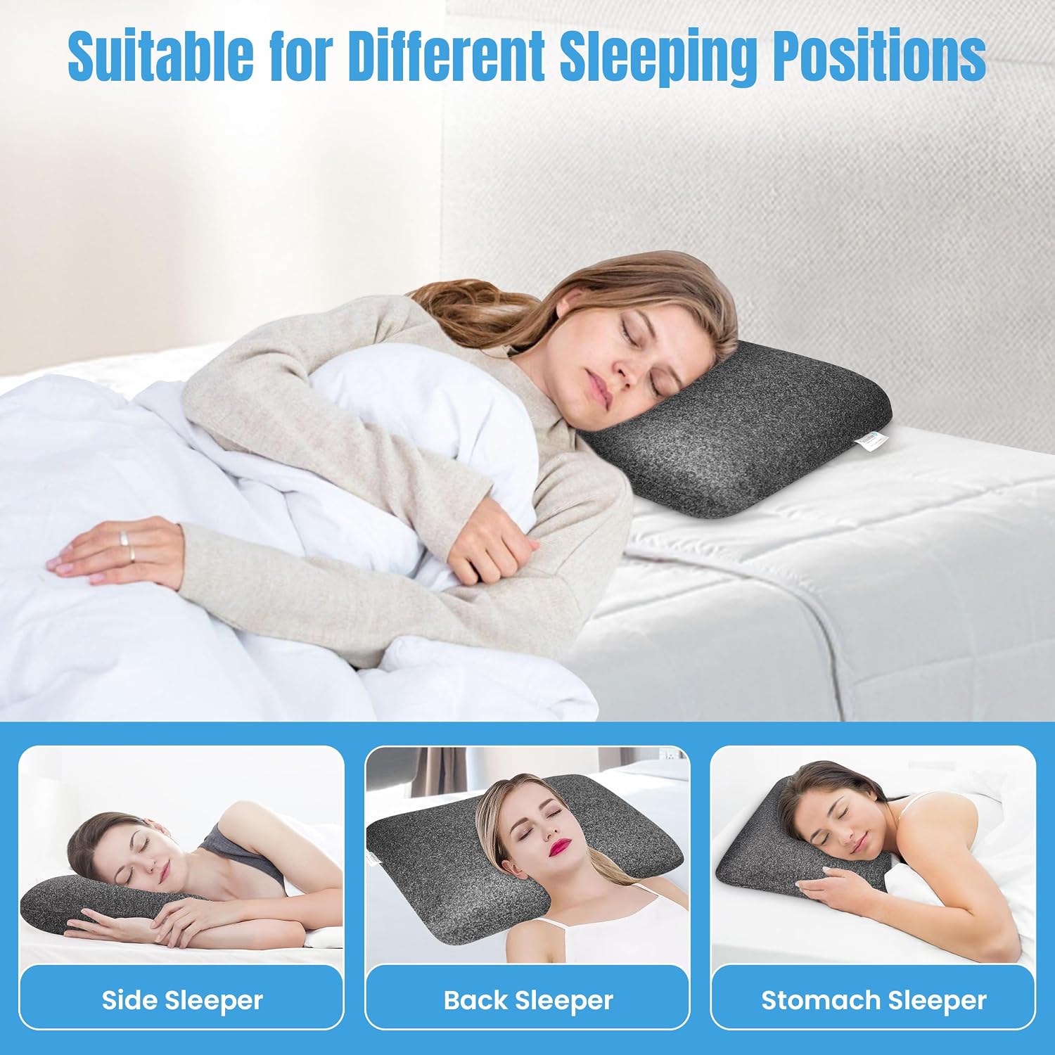 Memory Foam Pillow For Sleeping, Orthopedic Pillow, Grey - 14 X 22 Inches | Pillow For Neck Pain & Shoulder Pain Relief | For Back, Side & Stomach Sleepers, Washable Cover - Pack Of 2