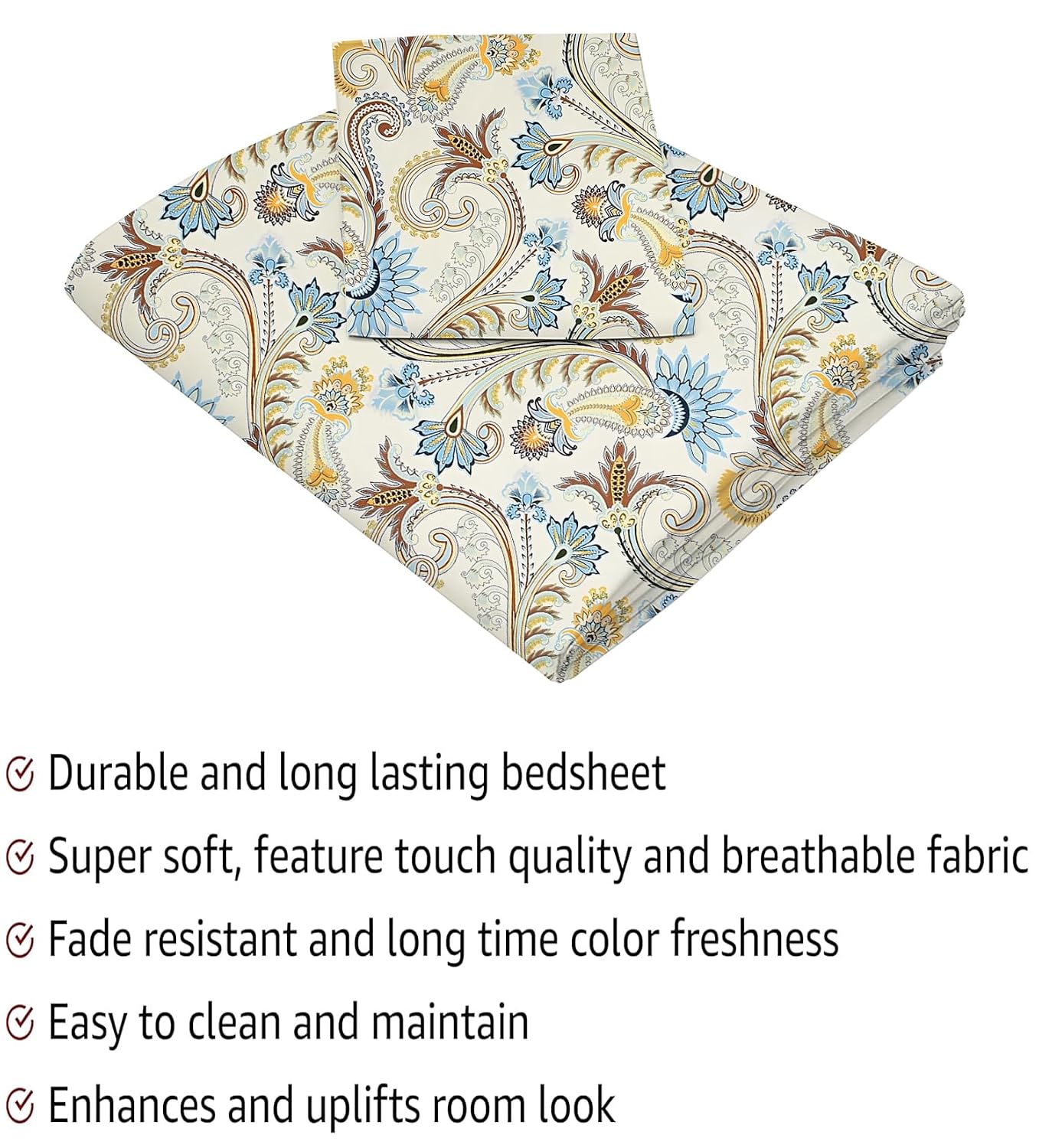Cotton Bedsheet For King Size With 2 Pillow Cover (90 X 90 Inches) Multicolor | Long-Lasting & Luxuriously Soft | 210 Thread Count Bedsheet