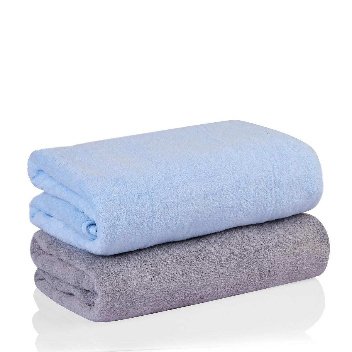 Glivary Microfiber Bath-Soft Towels 640 Gsm | With Hook Quick Dry Super Absorbent-Bath Towel For Men & Women (Grey & Sky Blue) | Pack Of 2