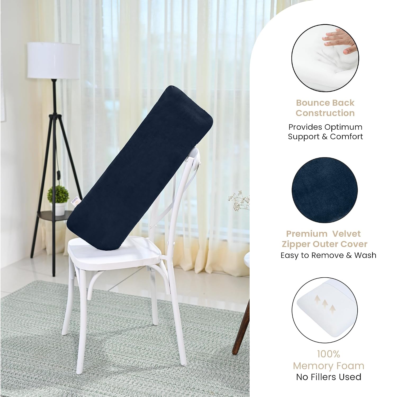 Memory Foam Half Body Pillow, For Sleeping & Hugging, Pregnancy, Navy Blue - 30 X 10 X 5 Inches | Long Cuddle Pillow Suitable For Side Sleepers & Back Support | Velvet Cover, Multipurpose