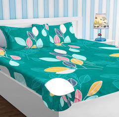 100% Cotton Double Bedsheets With 2 King Size Pillow Covers | 72 X 78 + 10 Inches, Dark Green - Double Bed With All Around Elastic 180 Thread Count Super Soft