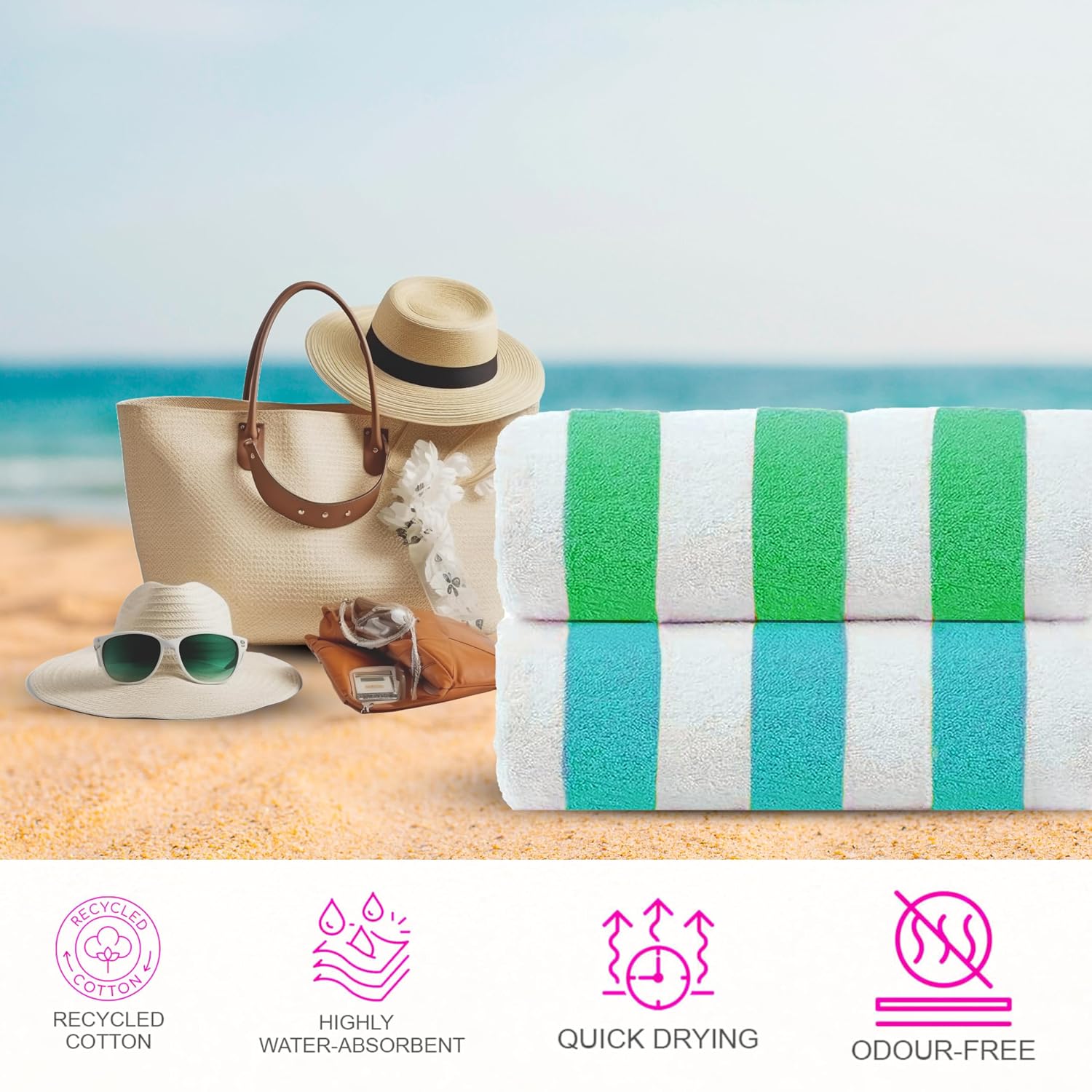 Casa Copenhagen Cabana Beach Xl Bath Towels 1.5kg (Duskyteal- Green) - Pack Of 2