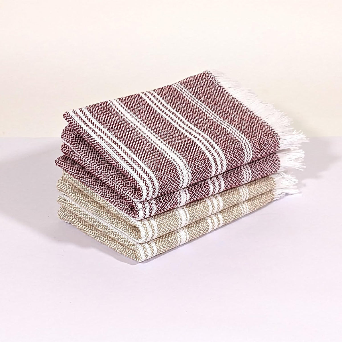Indihaus Premium Cotton Hand Towel 310 Gsm | Soft, Absorbent, Multi-Purpose Towel Set | Earthy Crimson & Serene Beige (Set Of 4)