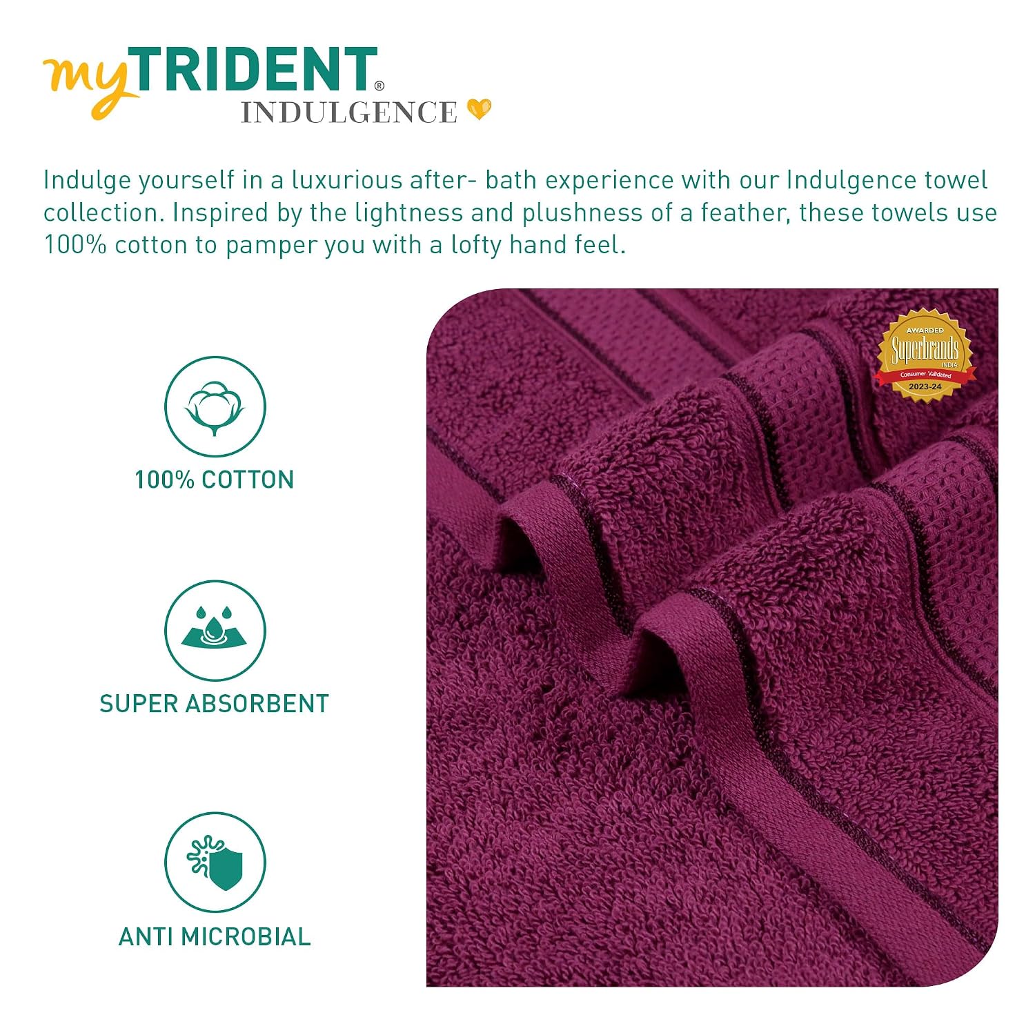 Mytrident Indulgence Collection Hand Towel 400 Gsm | 100% Cotton For Men & Women Hand Towel - Grape Wine (Pack Of 2)