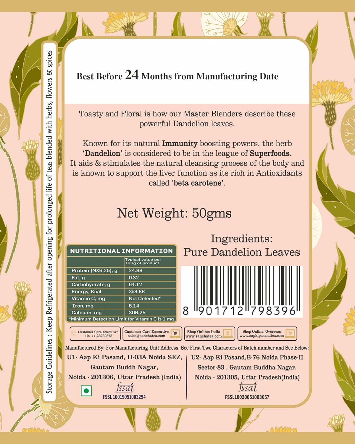 San-Cha Dandelion Herbal Tea - 50gm, 1.7 Ounce | Rich In Antioxidants, Super Herb Herbal Tea - Zero Caffeine, Environment Friendly