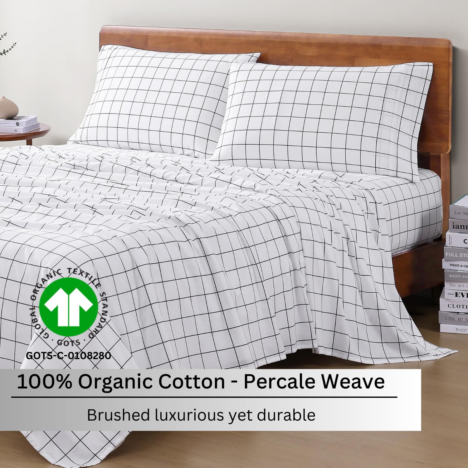 1 Elastic Fitted Bedsheet For Super King Size & 2 Pillow Cover - 72 X 78 Inches, White & Charcoal | Durable & Fade Resistant | Pure Comfort Of Organic Cotton