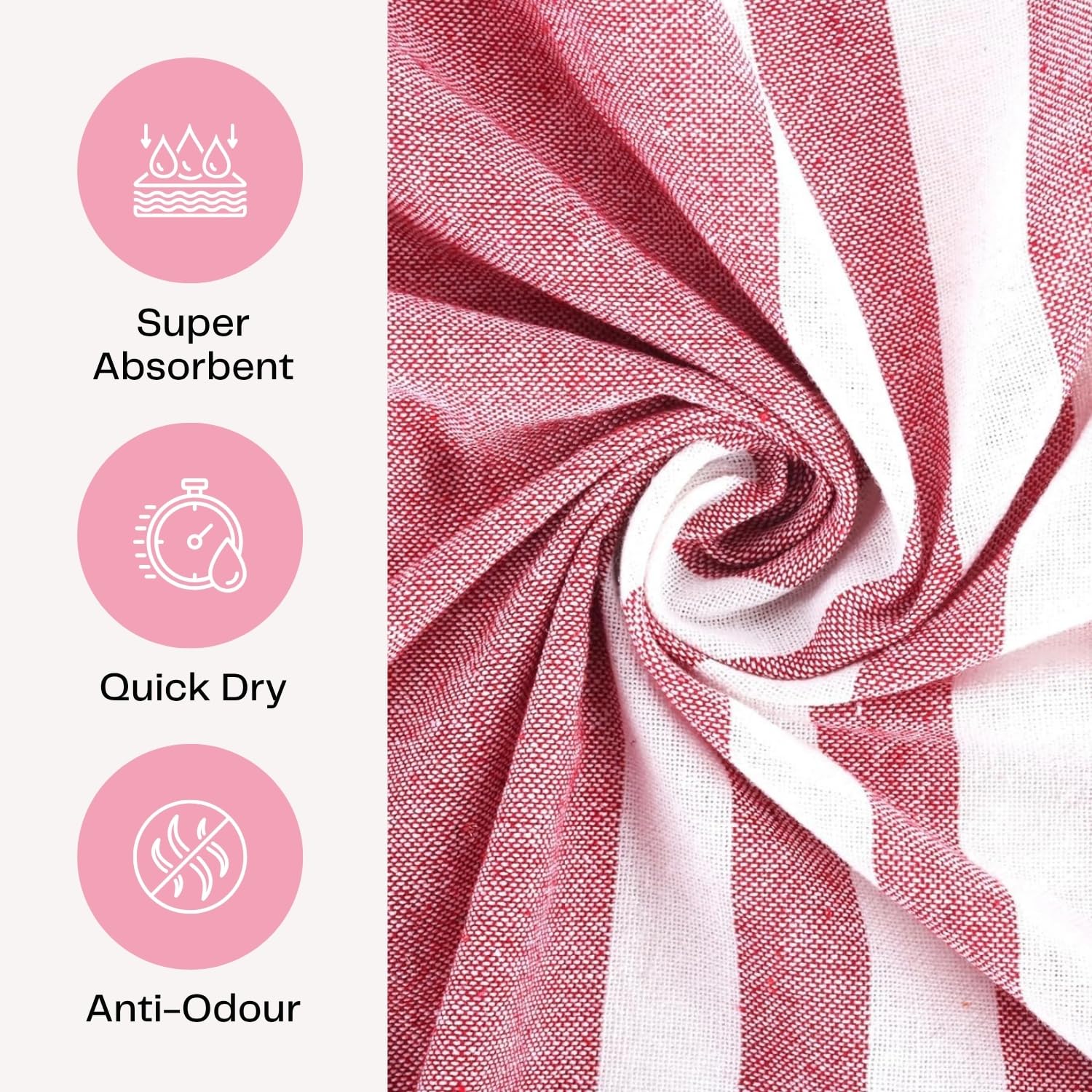 VäRde Premium Handloom Bath Towels 180 Gsm | Towel For Men & Women | Striped & Solid Pattern (Black, Blue, Red, Green & Pink, Set Of 5)