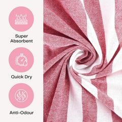VäRde Premium Handloom Bath Towels 180 Gsm | Towel For Men & Women | Striped & Solid Pattern (Black, Blue, Red, Green & Pink, Set Of 5)