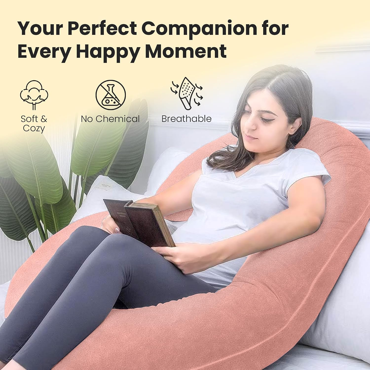 C Shape Full Body Pillow, Pregnancy Pillows For Sleeping, Soft Pillow, Peach | Maternity Pillows For Back, Hips, Legs, Belly | For Pregnant Women With Removable, Washable Peach Velvet Cover