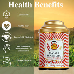 San-Cha Tea Boutique Masala Spiced Chai - 100gm, 3.5 Ounce, 25 Silky Pyramid Tea Bags | Original Masala Blend With Ginger, Cardamom & Cinnamon - Premium Assam Tea Blend | Medium Caffeine Loose Leaves