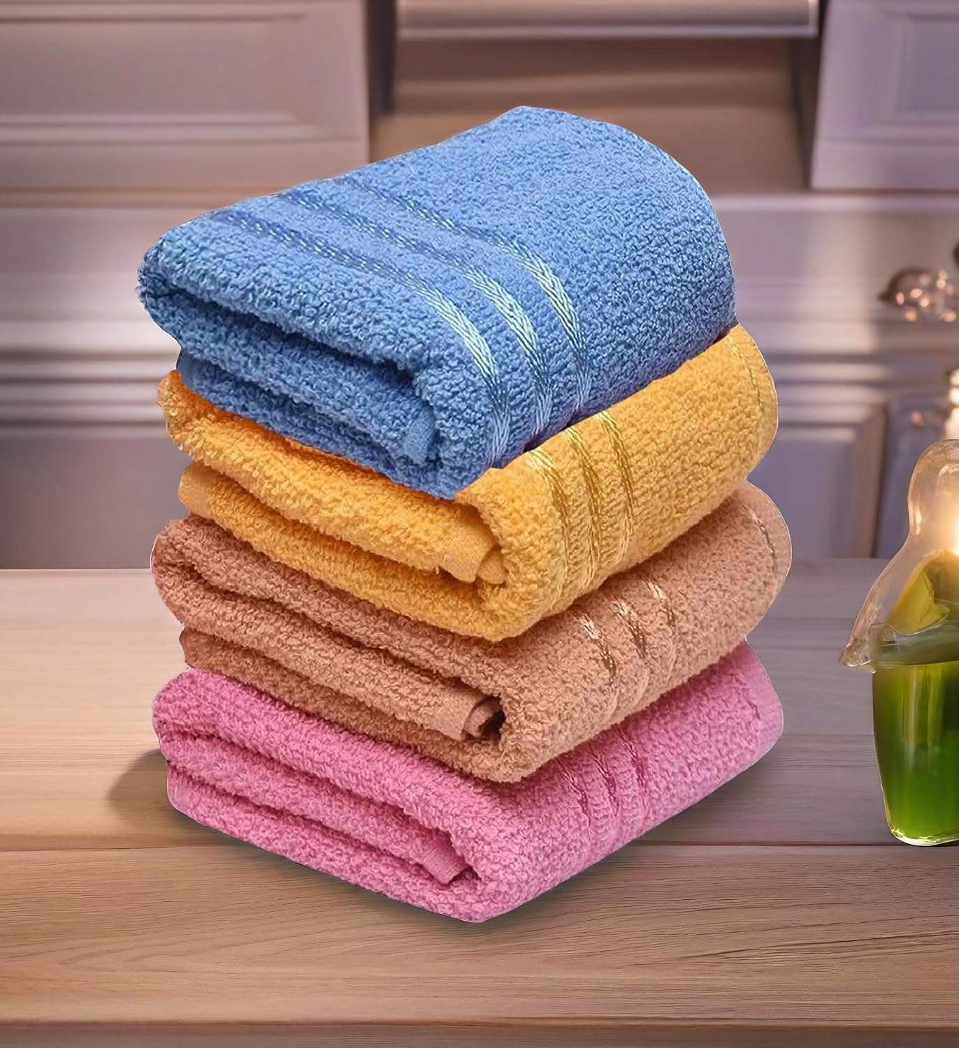Weavers Villa Cotton Plain Soft Face/Hand Towel 600 Gsm (Multicolour) - Set Of 4
