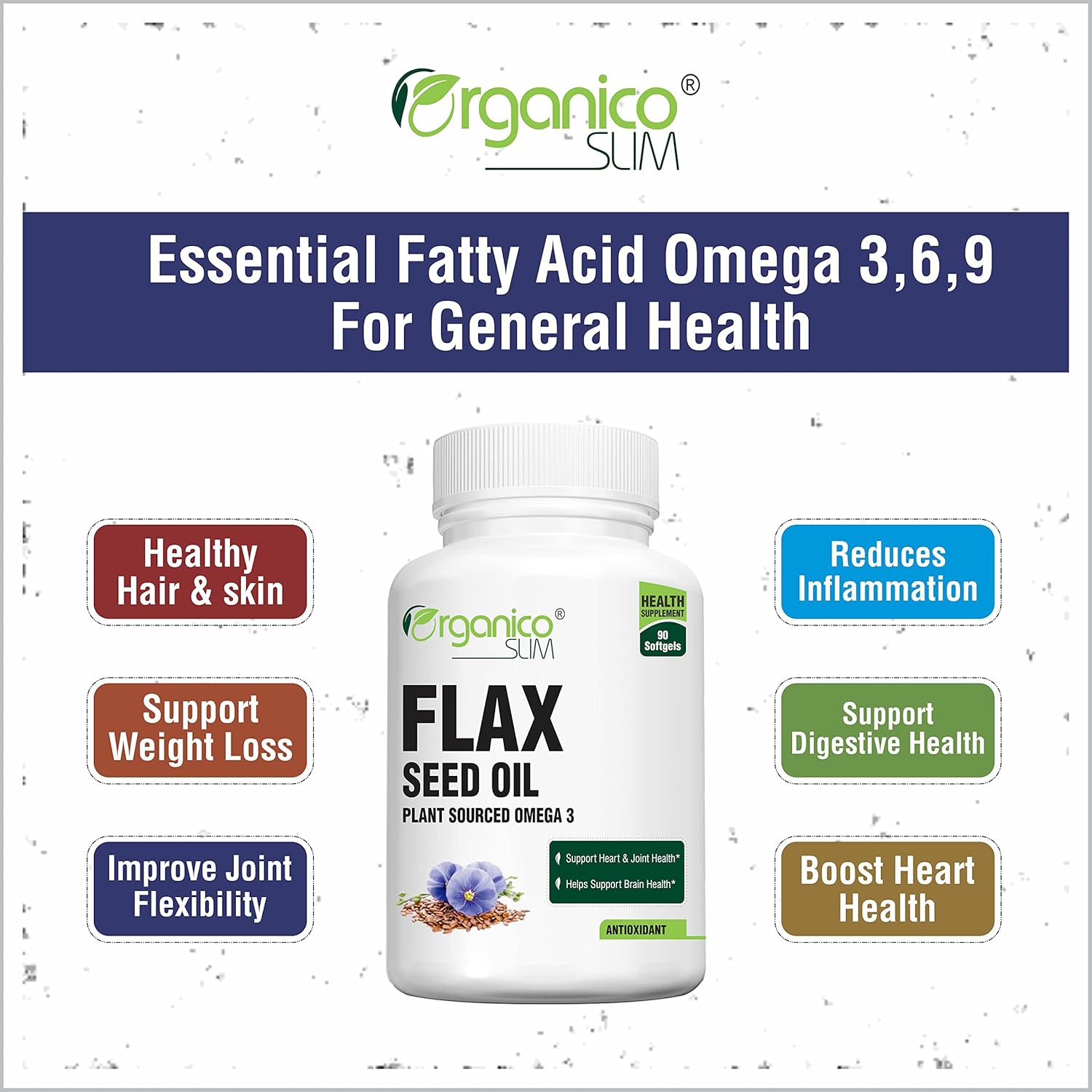Organico Slim Flax Seed With Essential Fatty Acid Omega 3 6 9 For General Health, Helps Support Bone & Joint Health | 60 Capsules 100gm 0.2lbs