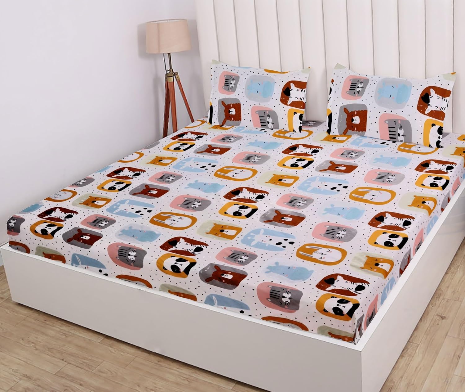 Elastic Fitted Bedsheet For King Size With 2 Pillow Covers - 72 X 78 X 8 Inches, Multicolor | Presents Luxurious Glace Cotton Super Soft 210 Thread Count
