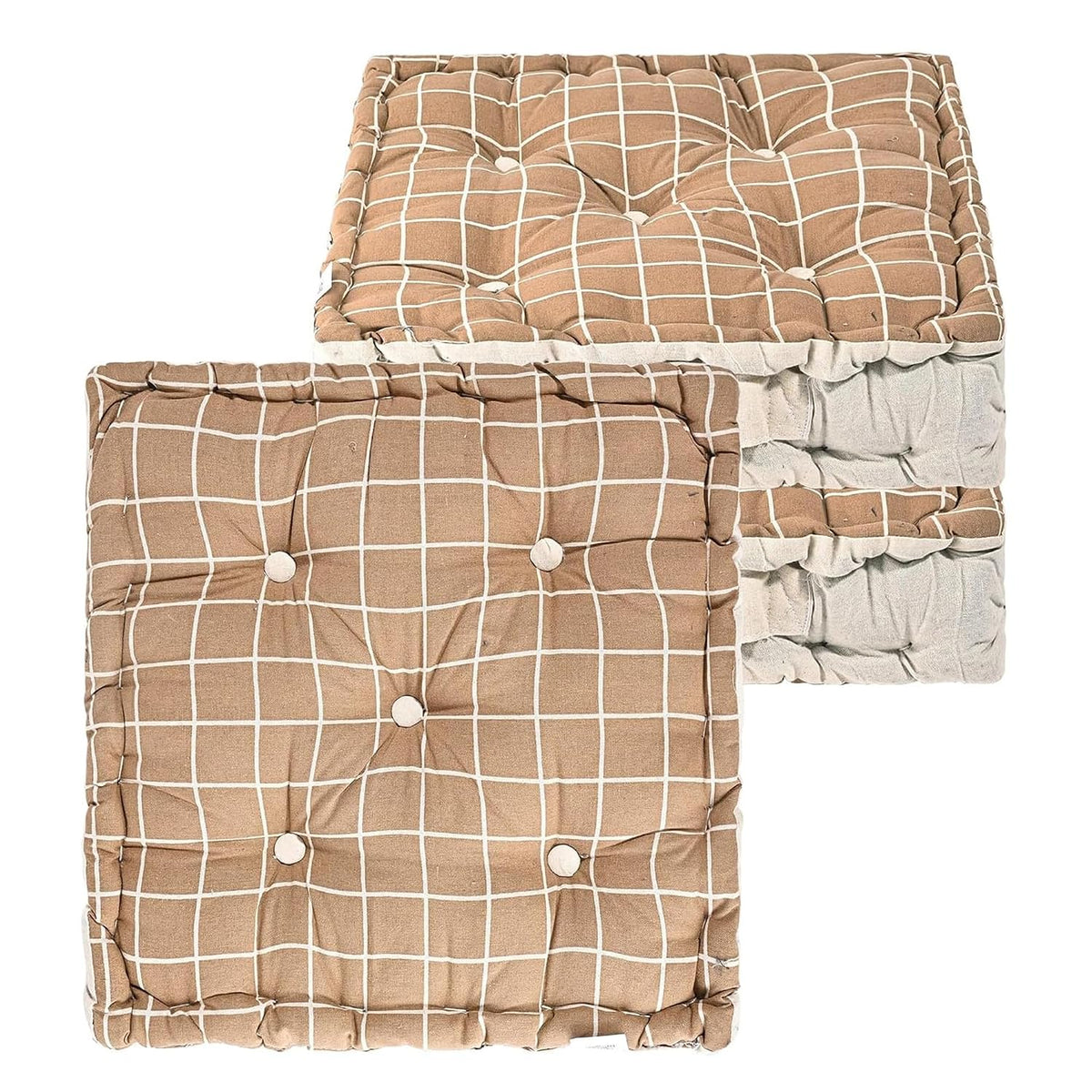 Cotton Chair Cushions Pillow For Sitting, Back Rest, Check Print - Brown | Chair Pad For Office Work & Posture Support | Lightweight & Portable, Durable & Long Lasting - Pack Of 3