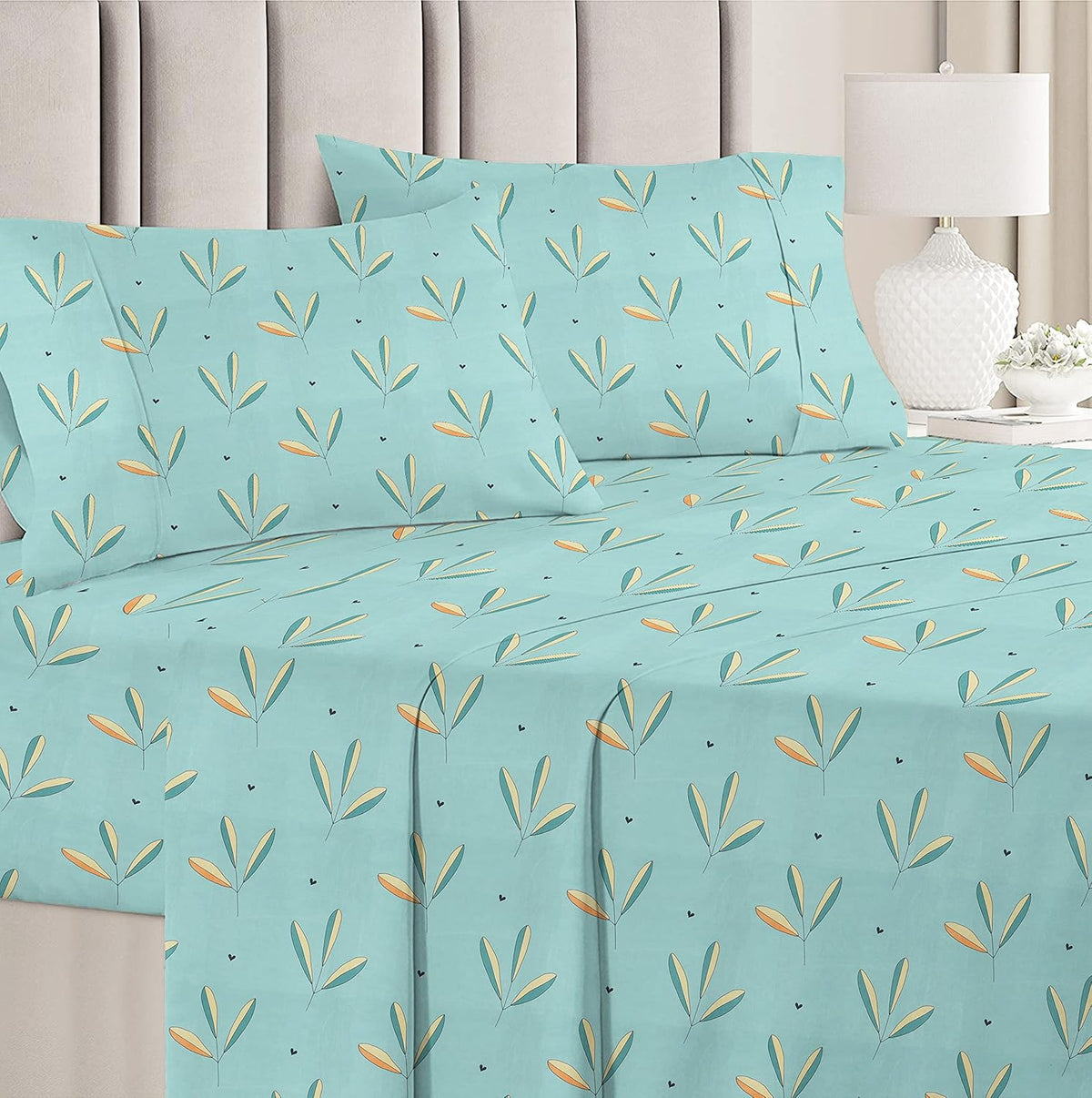 Printed Double Bedsheets With 2 Pillow Covers | 88 X 90 Inches, Sky Blue, 3 Pcs Set - Summer Breathable & Wrinkle Free | Bedsheet Long Lasting & Soft To Touch