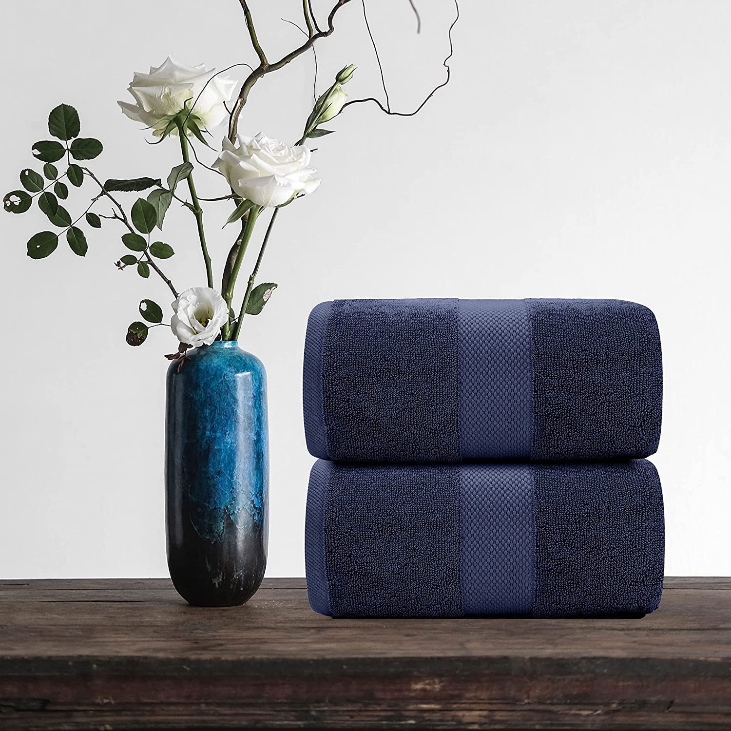 Tiqh 100% Egyptian Cotton Bath Towels 1200 Gsm | Heavy Weight & Absorbent-Top Luxury Bath Towels (Blue)- 2 Piece