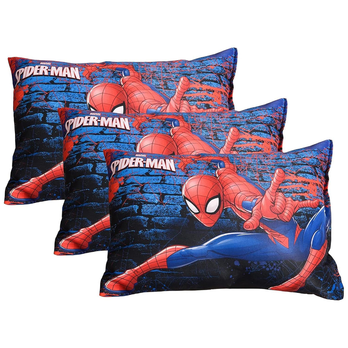 Cotton Marvel Spider Man Print Pillow For Kids, Navy Blue - 12x18 Inches | Super Soft Pillow Filler For Sleeping & Traveling | Easy To Carry - Ideal For Boys & Girls - 3 Pcs