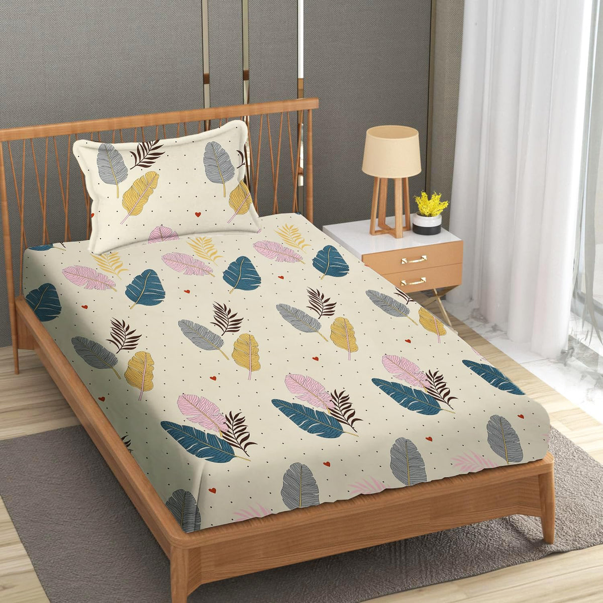 Single Bedsheet With 1 Pillow Covers - 60 X 90 Inches, Cream | Soft Wrinkle Free Breathable Easy Care | Color Fade Resistant Bedsheet