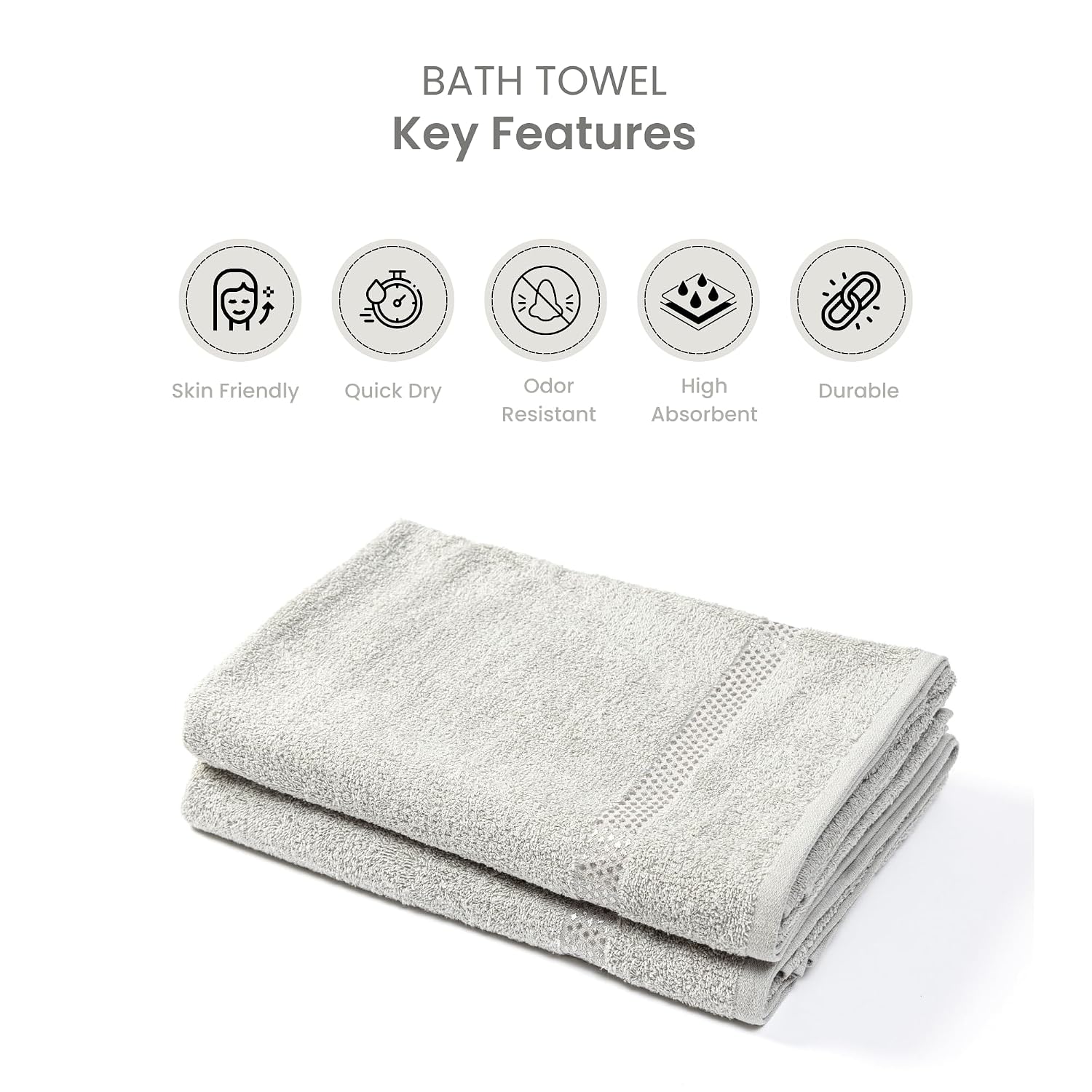 Akiko Home 100% Cotton Trident Series Bath Towels | Premium, Soft, Absorbent, Quick Dry & Durable, Large Size Towel For Men & Women 400 Gsm, Pack Of 2 (Grey)