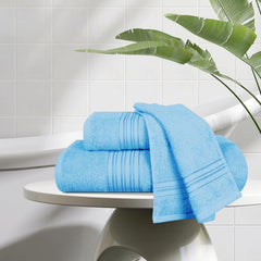 Boutiquo 100% Cotton Bath, Hand & Face Towel 900 Gsm | Eco-Friendly Towels For Men & Women, Ultra Soft & Highly Absorbent - Sky Blue (Pack Of 3)