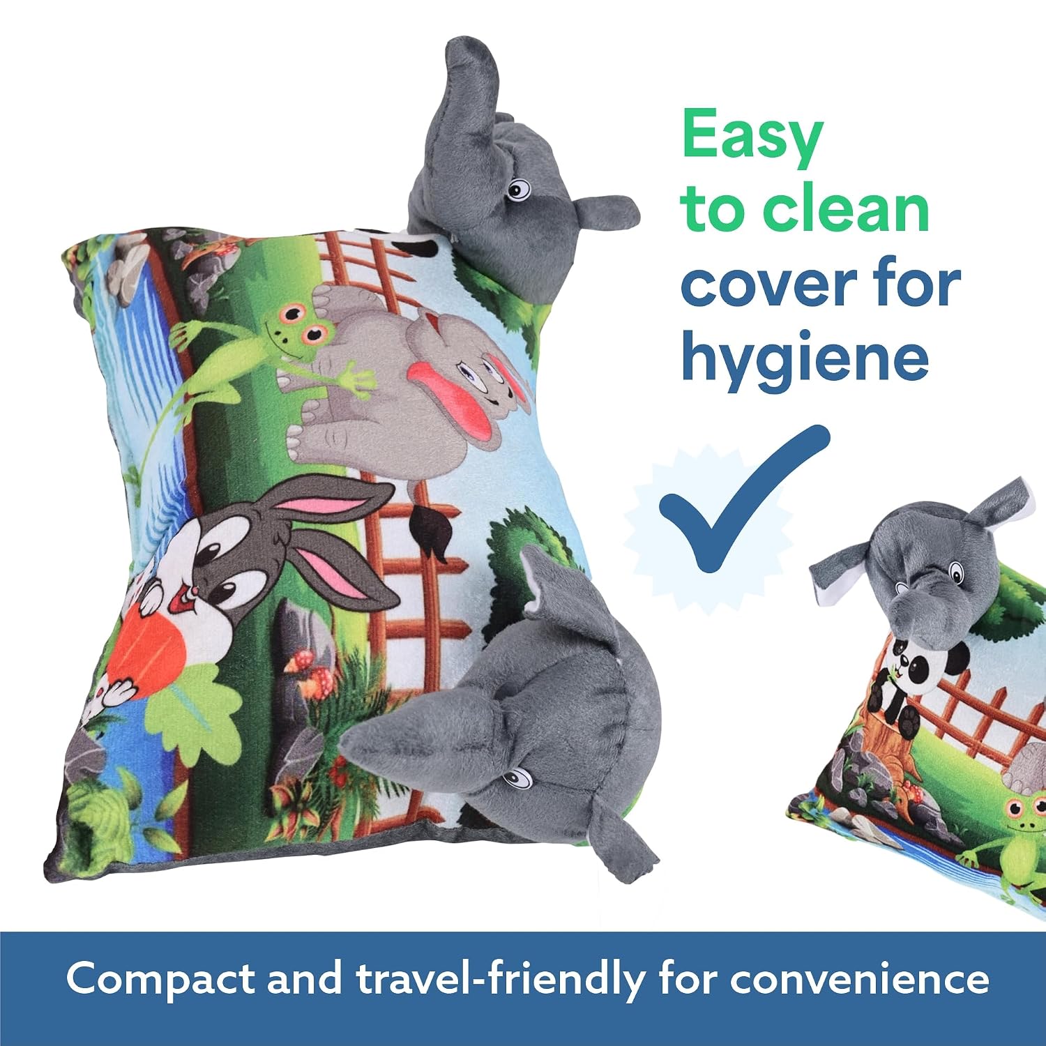 Soft & Cozy Pillow For Kid's, Comfortable Pillow For 2 Year Old's Elephant Print, Grey - 12x18 Inches | Suitable For All Sleepers, Multipurpose & Comfortable, Breathable - Pack Of 1