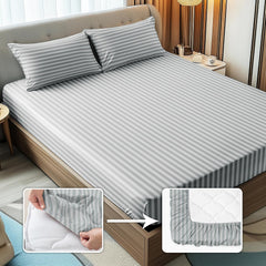 Stripes King Size Cotton Bedsheet With 2 Pillow Covers - 86 X 94 Inches, Light Grey | Perfect For Home Decor, Guest House | Ideal For All Seasons