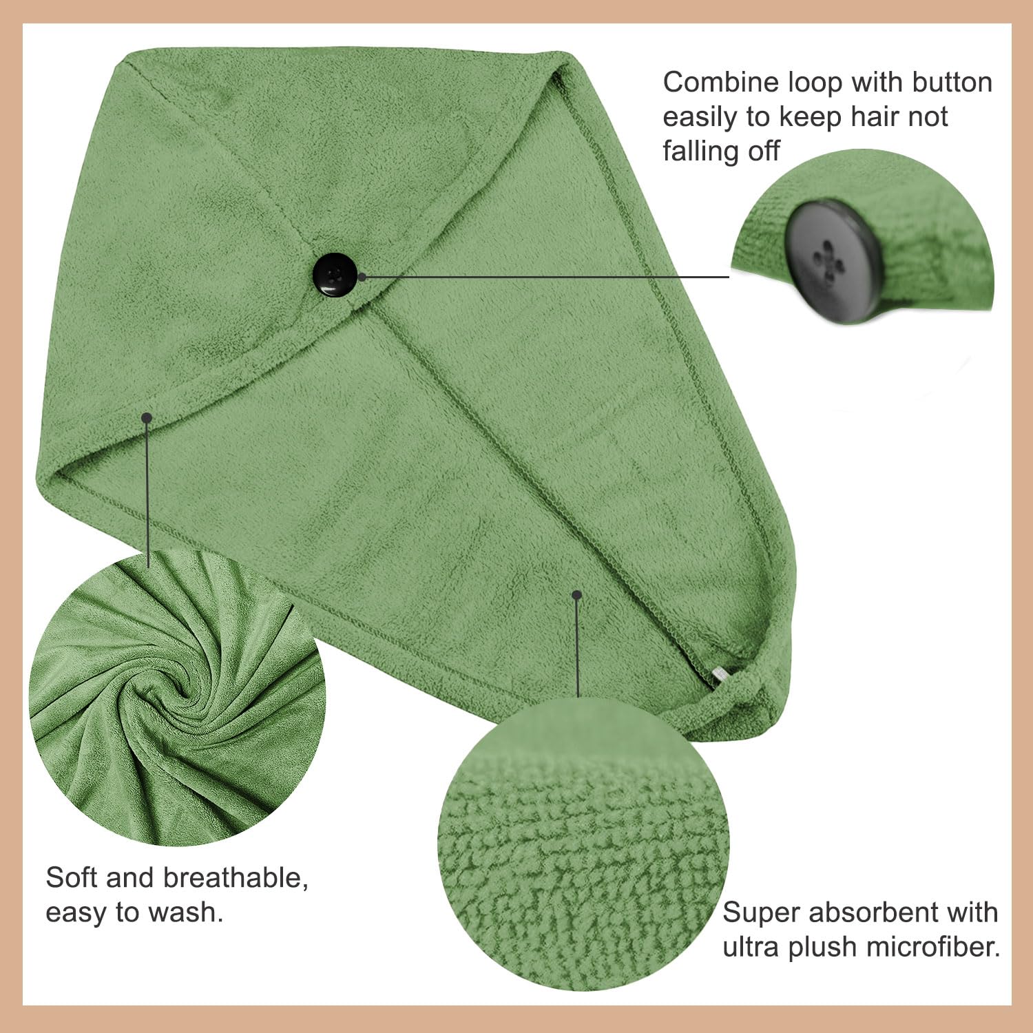 Sassoon Venir Microfiber Hair Wrap Towel 450 Gsm | For Women With Smooth Texture Super Absorbent Quick Dry Hair Turban (Green)