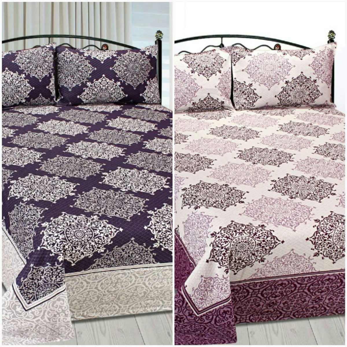 Double Bedsheet With 2 Pillow Cover - Size 90 X 100 Inches, Deep Purple | Designer Printed Bedsheet Set - Naturally Soft, Breathable, & Skin Friendly
