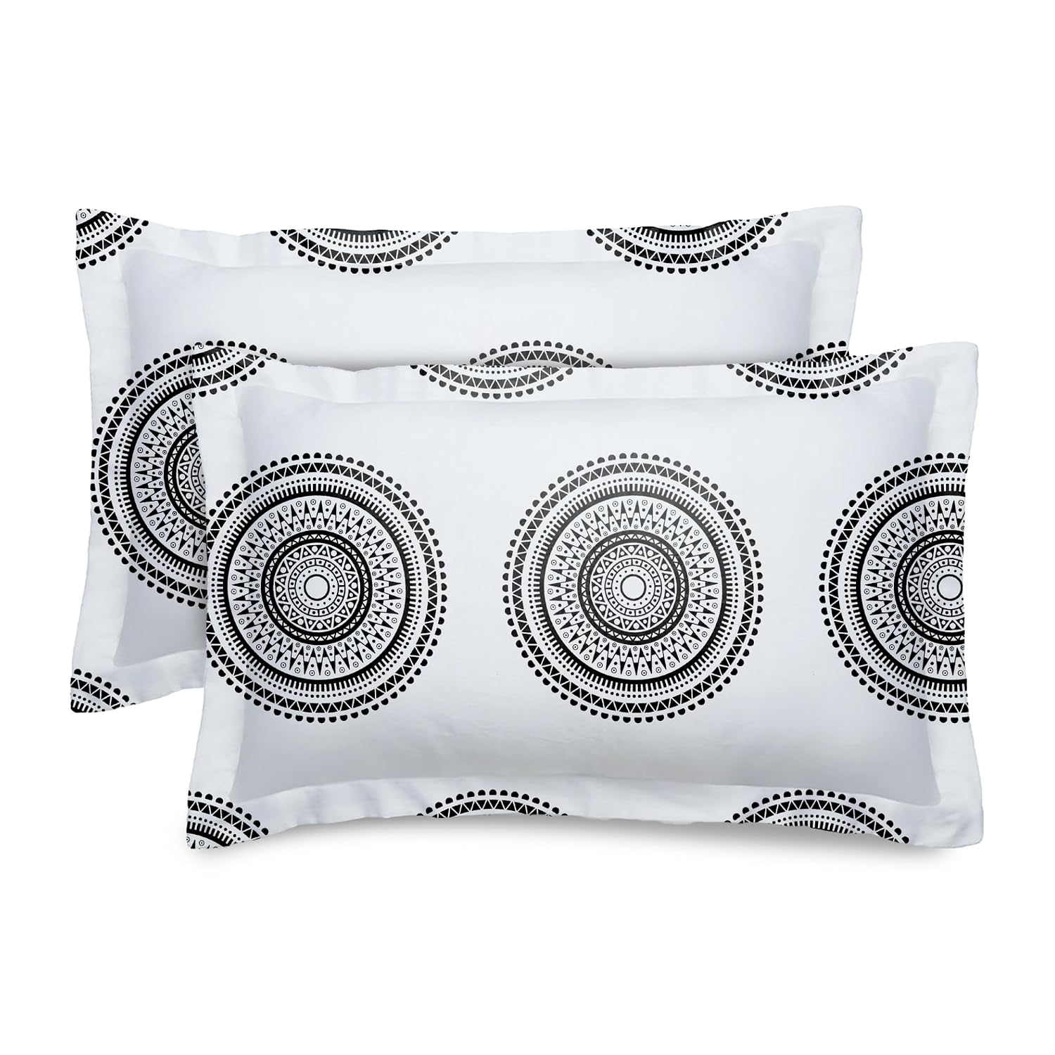 Flat 1 King Size Bedsheet With 2 Pillow Covers - Size 108 X 108 Inches, White & Black | Luxury Soft Sheet, Lightweight & Breathable Bedsheet