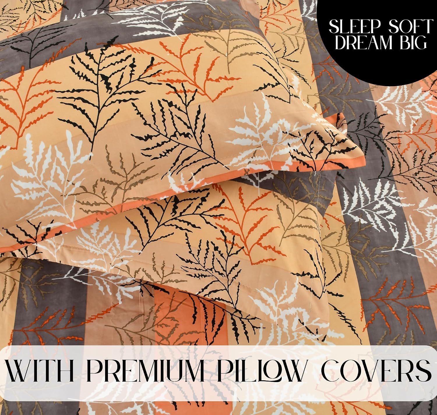 Pure Cotton Double Bed Bedsheet Set With 2 Pillow Covers - 90 X 90 Inches, Beige & Grey | Durable & Long-Lasting- Breathable & Lightweight Bedsheet