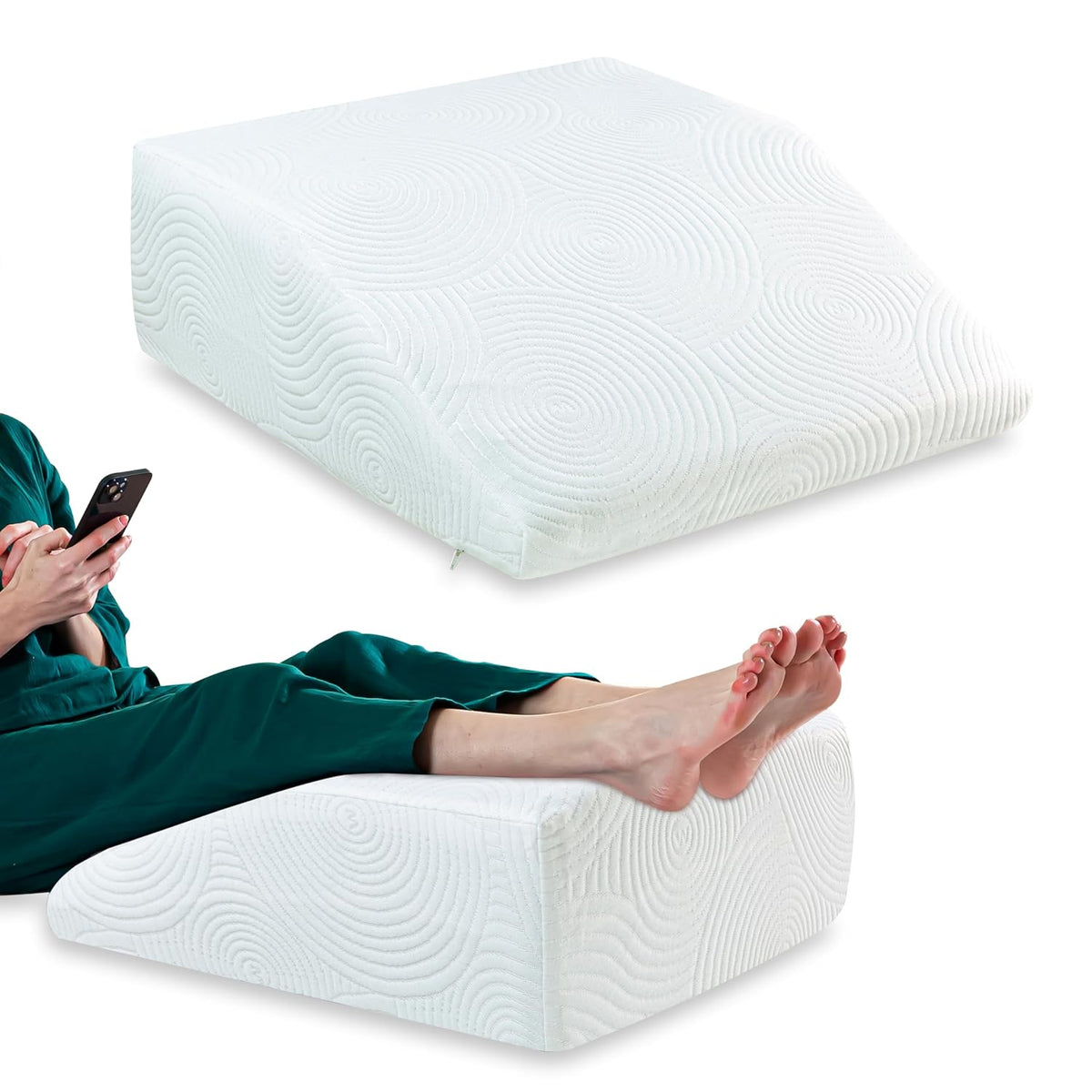 Orthopedic Medical Grade Foam Bed Wedge Pillow, Elevated Leg Pillow, White - 24 L X 21 W X 7 H Inches | For Improved Blood Circulation, Acid Reflux, Leg, Post Surgery, Washable Outer Cover