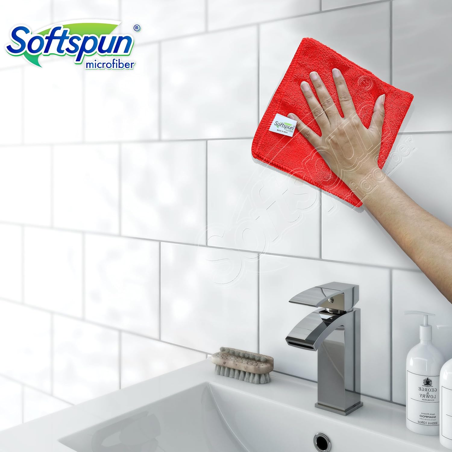Softspun Microfiber Cleaning Cloths Towel Set 340 Gsm | Highly Absorbent Lint And Streak Free Multi-Purpose Wash Cloth For Kitchen, Car, Stainless (2 Pcs)- Red