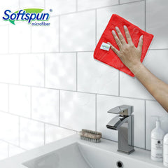 Softspun Microfiber Cleaning Cloths Towel Set 340 Gsm | Highly Absorbent Lint And Streak Free Multi-Purpose Wash Cloth For Kitchen, Car, Stainless (2 Pcs)- Red