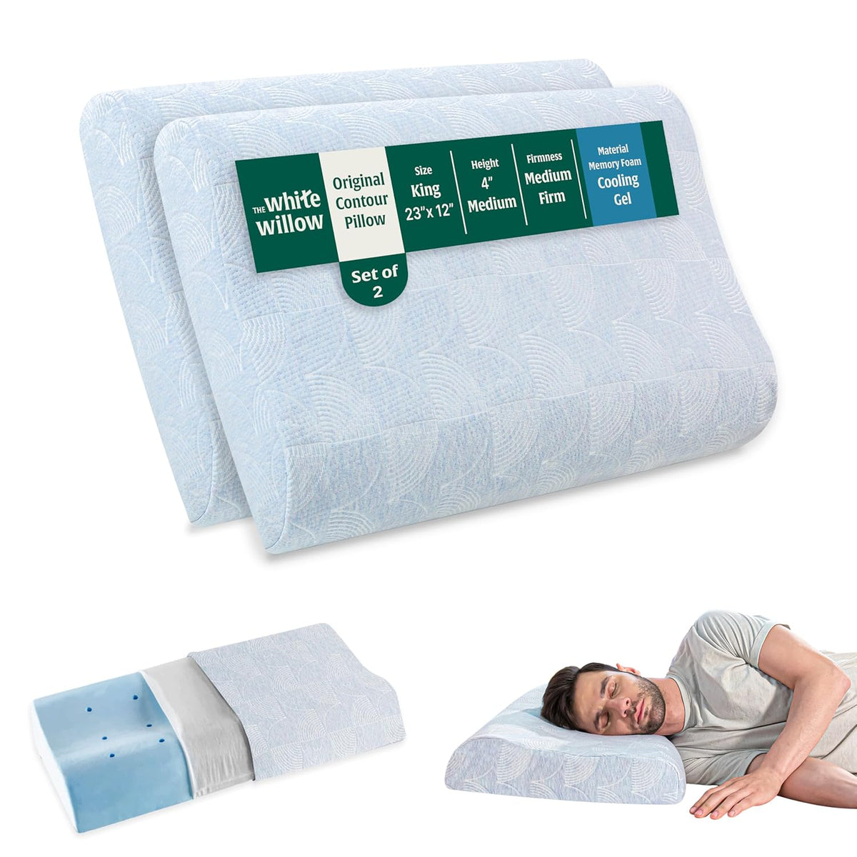 Cervical Pillow, For Neck Pain & Shoulder Pain Relief, Sky Blue - King Size | Cool Gel Memory Foam Pillow For Sleeping | Orthopedic Pillow, Neck Support Medical Pillow - Set Of 2