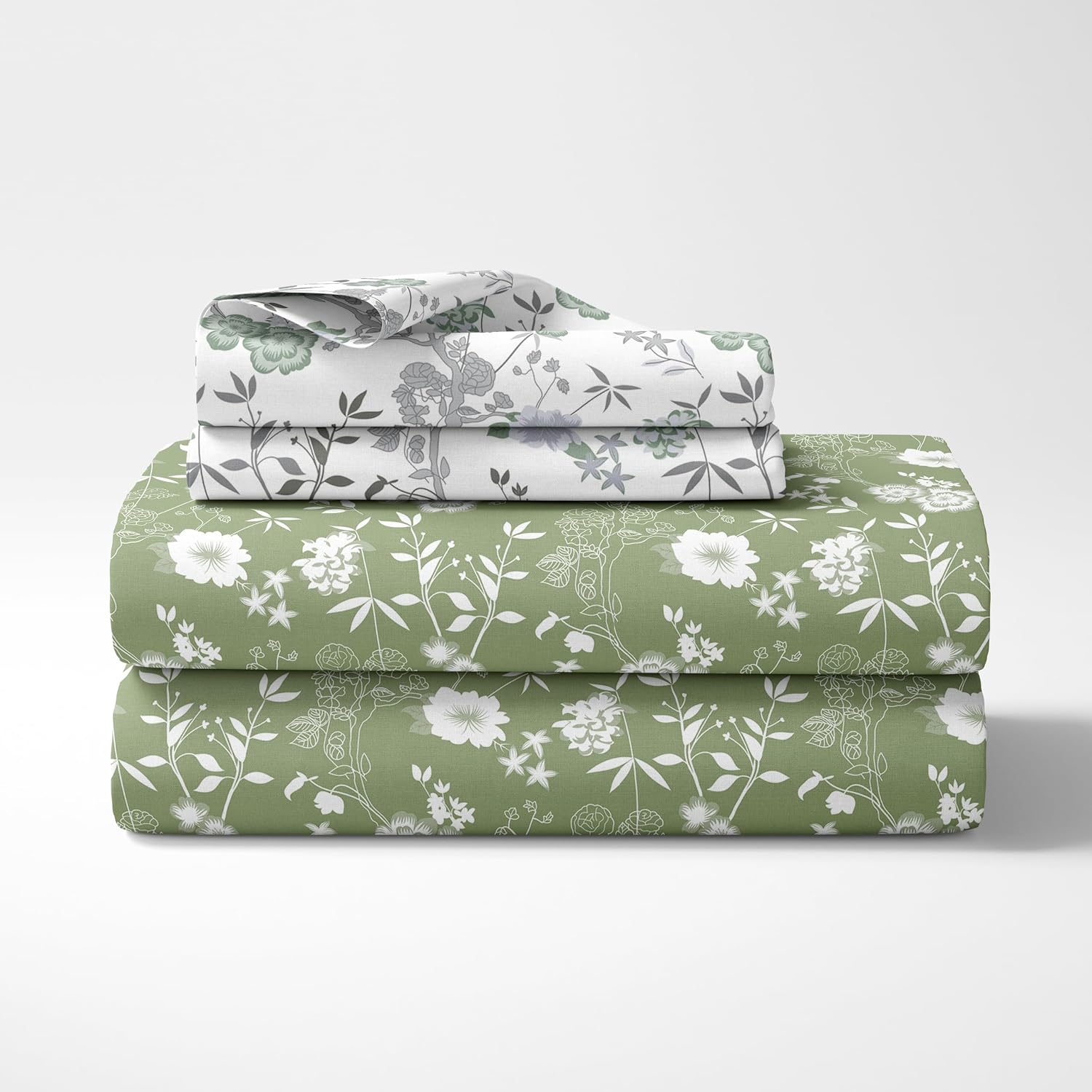 1 Single Bedsheet & 1 Pillow Cover - 54 X 84 Inches, Olive Green & White | Coordinated Look For Your Bedding | Durable & Easy To Maintain