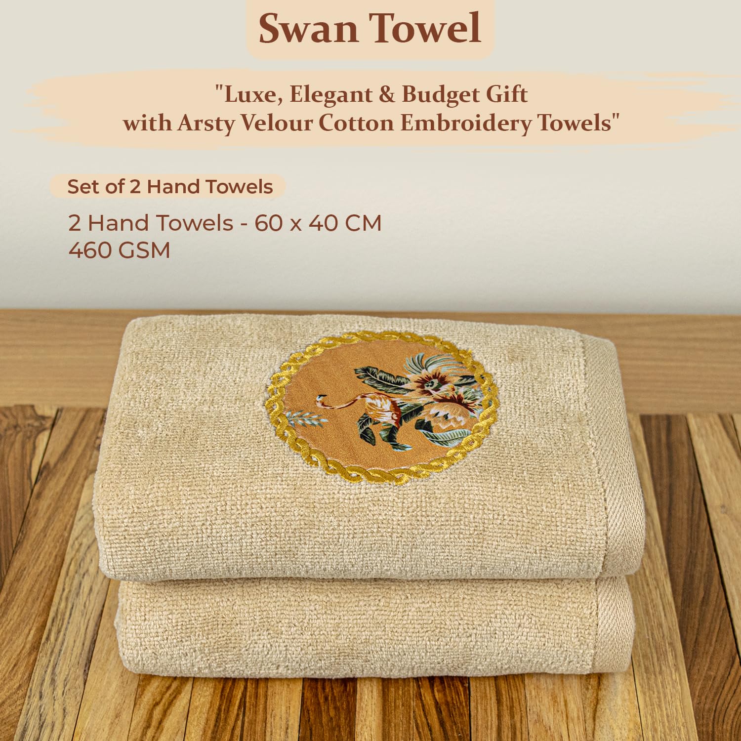 Akiko Home Prima Dream 100% Cotton Hand Towels 400 Gsm | Soft, Absorbent & Durable, Cotton Hand Towel | Pack Of 2 (Beige)