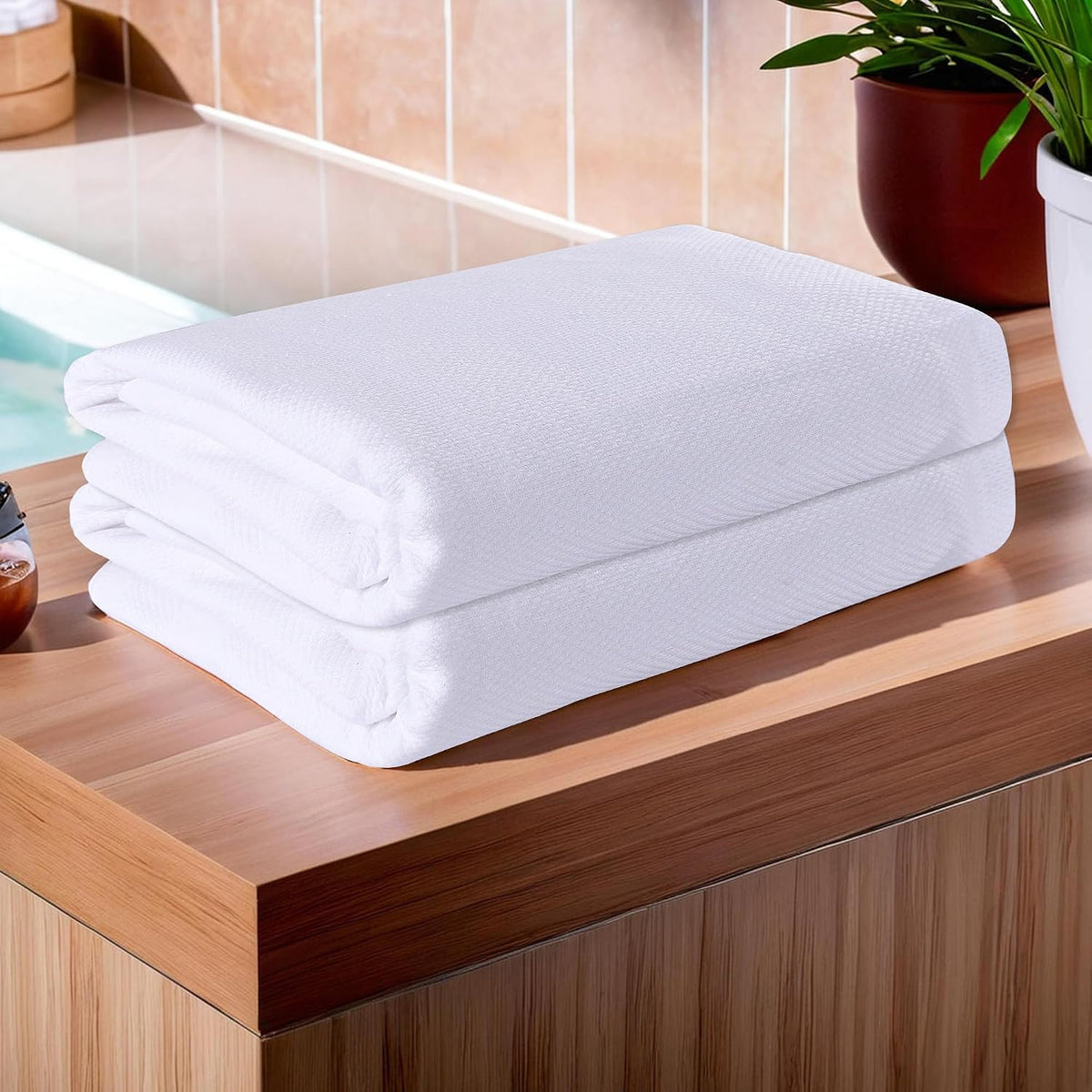 Kuber Industries Cotton Bath Towels 200 Gsm | Super Soft Swimming & Bathing Towel Travel Cotton Towel & Gamcha - White (Pack Of 2)