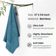 Mush Hearth & Haven Bamboo Large Size Bath Towels 900 Gsm | Bamboo Bath Towel Soft, Highly Absorbent & Quick Dry (Moon Grey & Steel Blue) - Pack Of 2