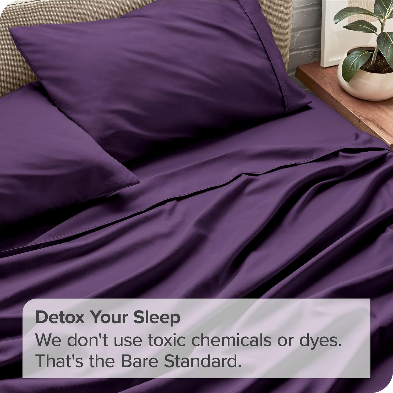Super King Size Flat Bedsheet With 2 Pillow Covers - 110 X 112 Inches, Eggplant | Good For Home, Hotel, Villa, Resort & Guest House
