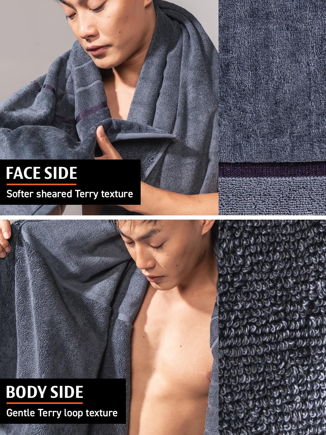Damensch 100% Cotton Towel 1400 Gsm | Super Soft Bath Towels Large Size, Ultra Absorbent, Quick Dry Towel (Nightfall Blue & Twilight Grey)- Pack Of 2