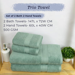 Rangoli 100% Cotton Fibre 2 Bath & 2 Hand Towel 1400 Gsm | Highly Durable & Super Absorbent Towel | Skin-Friendly & Quick Drying Luxury Towels (Mint Green) - Pack Of 4
